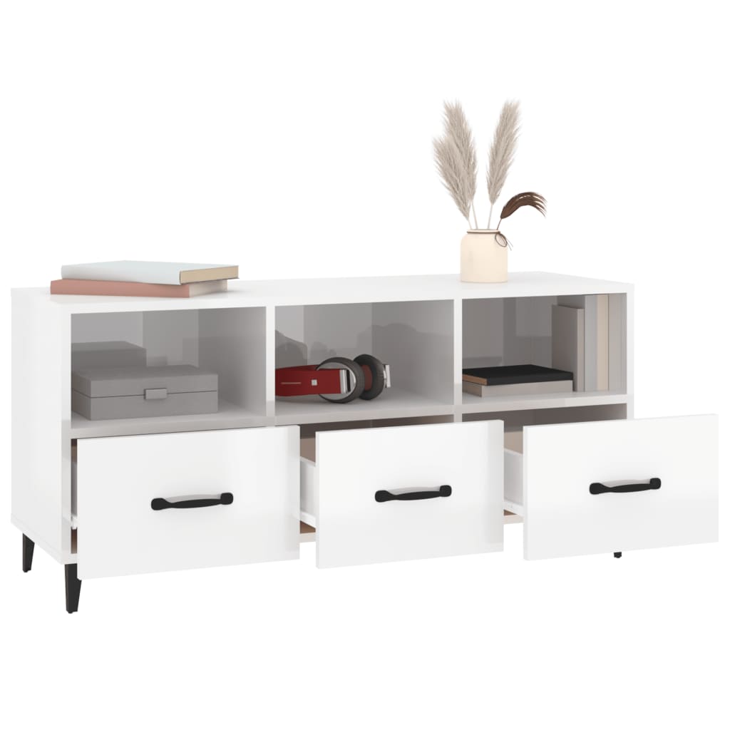 Meuble TV Blanc brillant 102x35x50 cm Bois d'ingénierie
