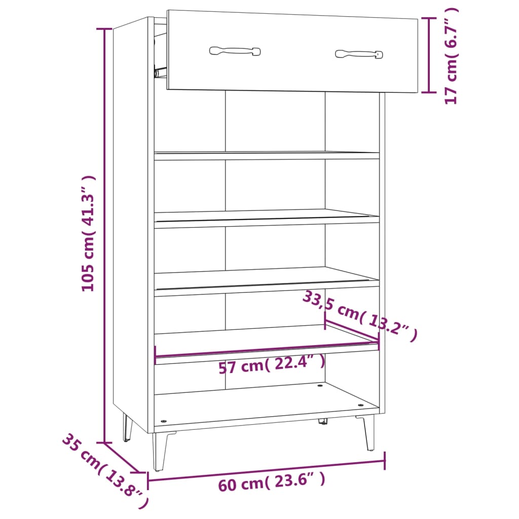 Armoire à chaussures Gris béton 60x35x105 cm Bois d'ingénierie
