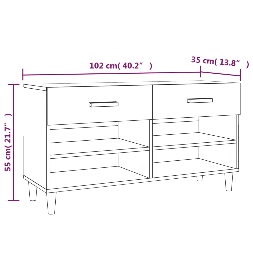 Armoire à chaussures Blanc 102x35x55 cm Bois d'ingénierie