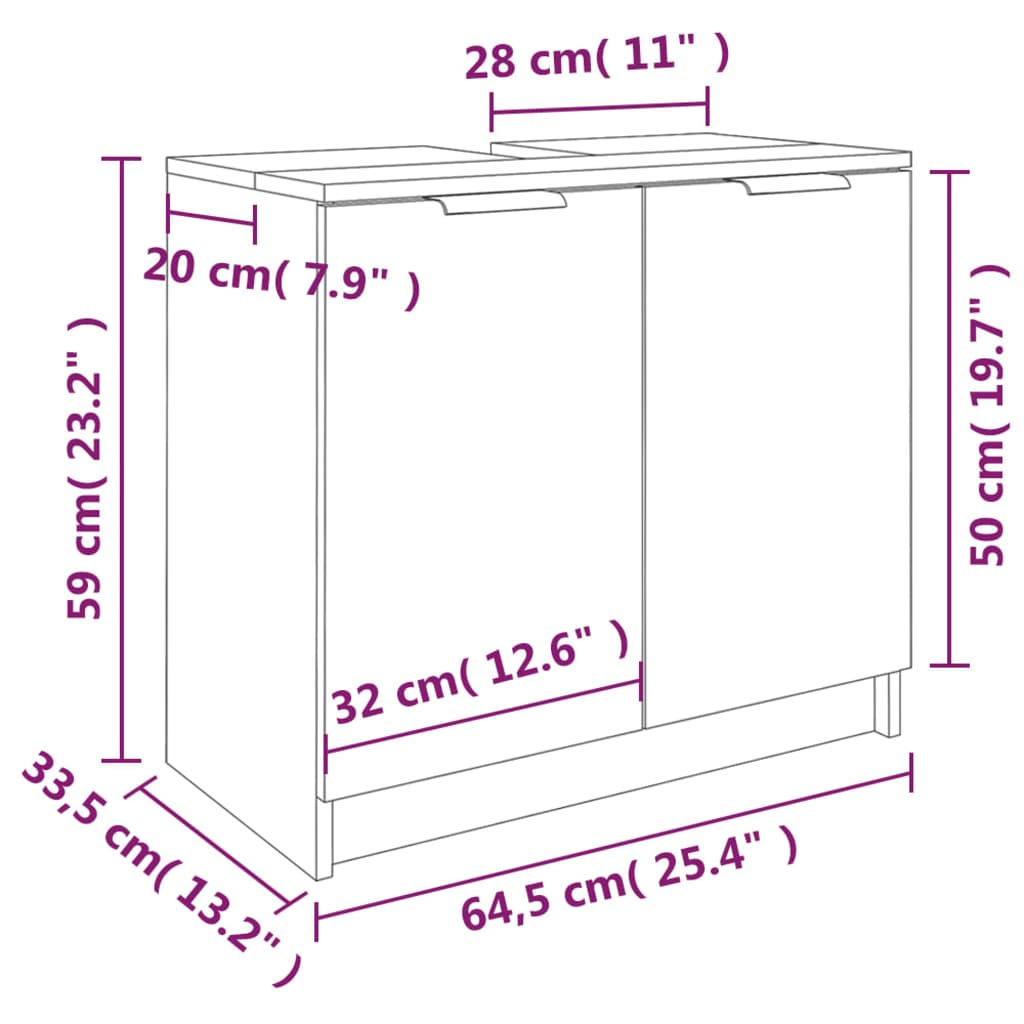 Armoire de bain Sonoma gris 64,5x33,5x59 cm Bois d'ingénierie