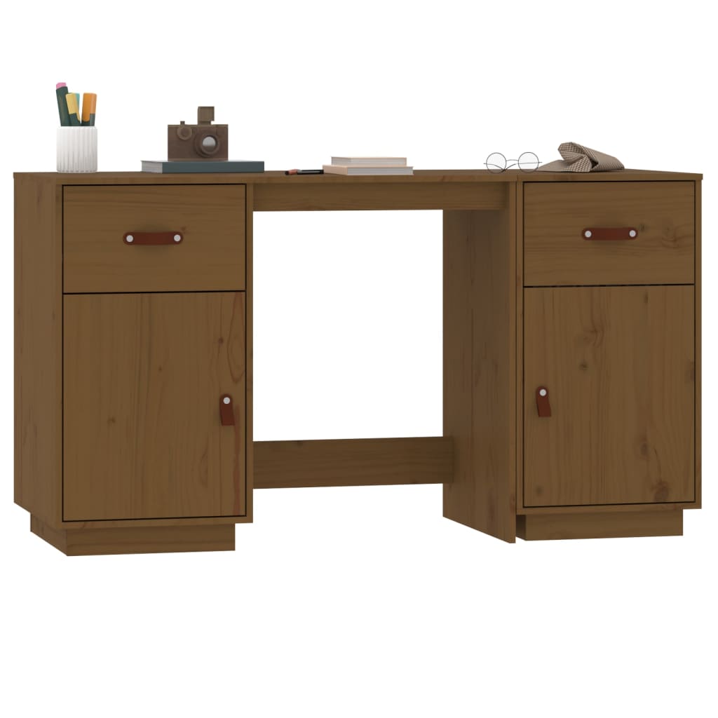 Bureau avec armoires Marron miel 135x50x75cm Bois massif de pin