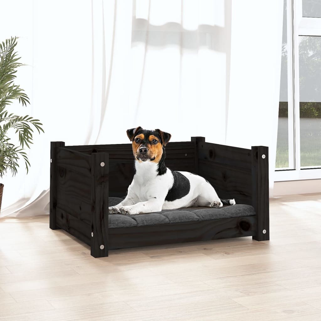 Lit pour chien Noir 55,5x45,5x28 cm Bois massif de pin