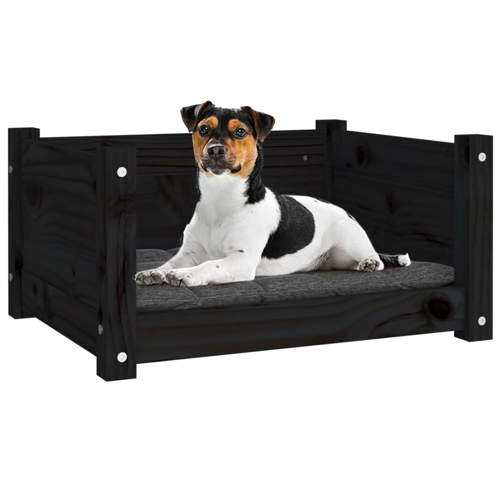 Lit pour chien Noir 55,5x45,5x28 cm Bois massif de pin