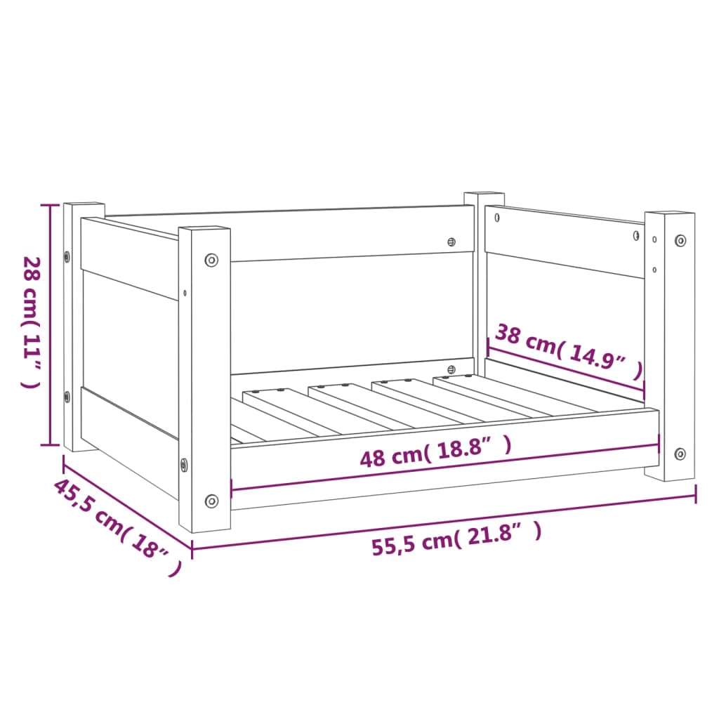 Lit pour chien Noir 55,5x45,5x28 cm Bois massif de pin