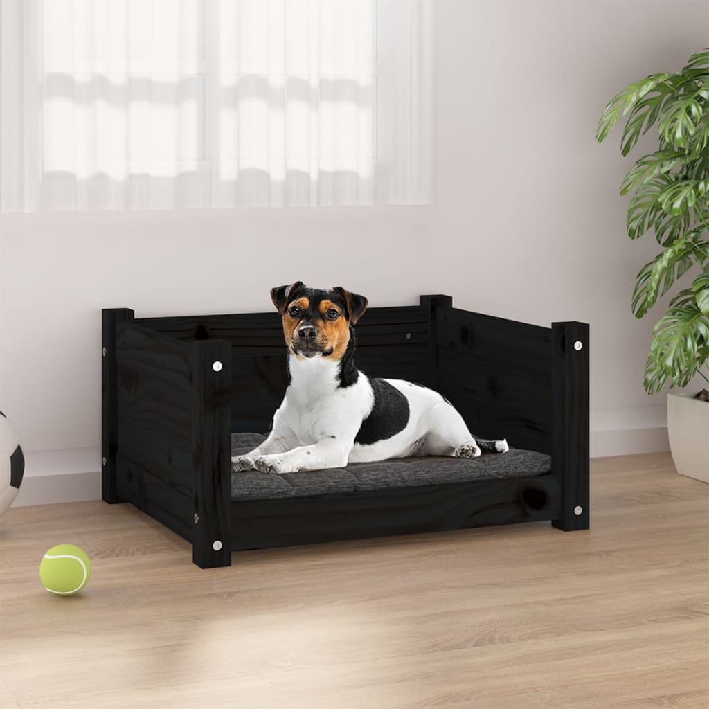 Lit pour chien Noir 55,5x45,5x28 cm Bois massif de pin