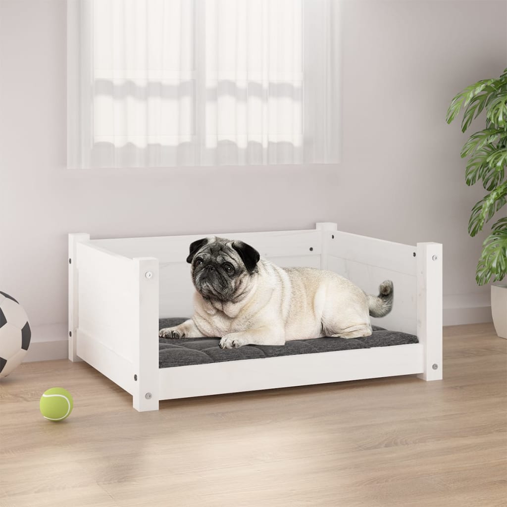 Lit pour chien Blanc 65,5x50,5x28 cm Bois de pin solide