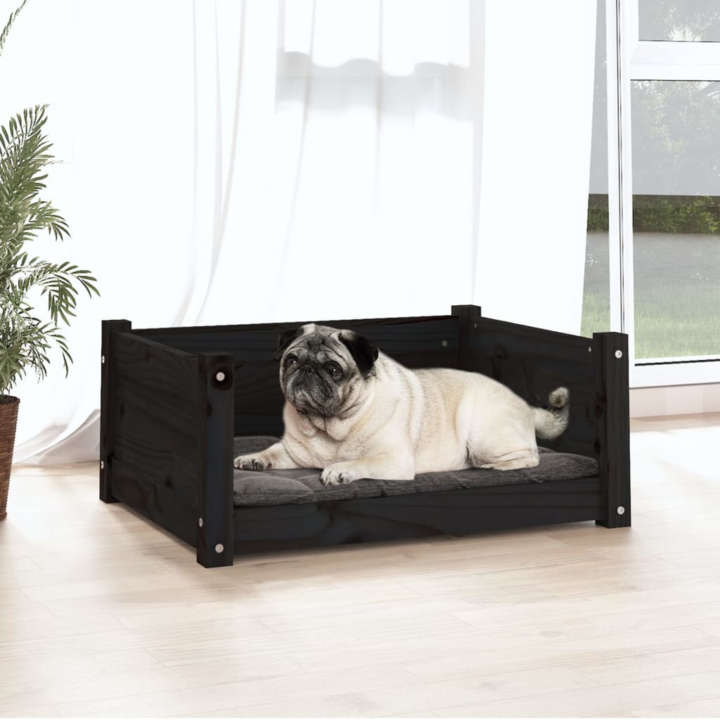 Lit pour chien Noir 65,5x50,5x28 cm Bois de pin solide