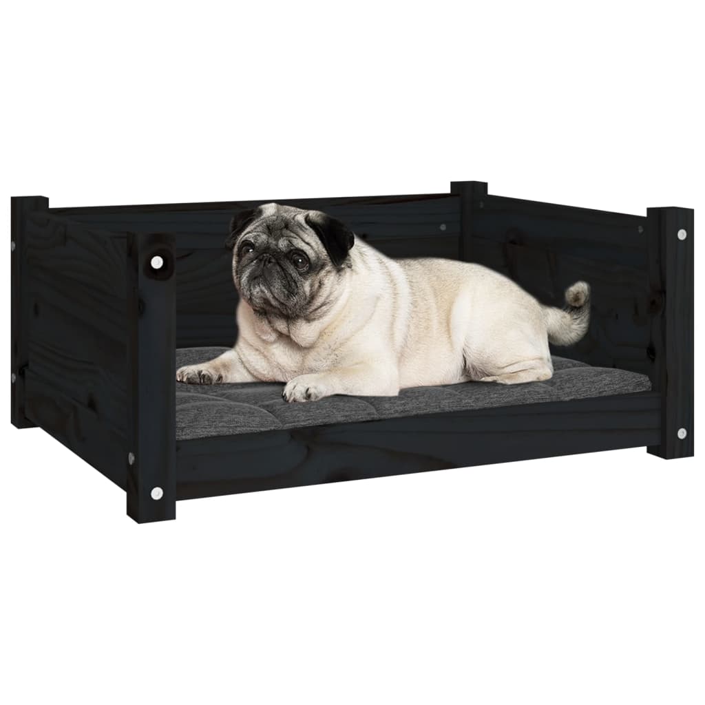 Lit pour chien Noir 65,5x50,5x28 cm Bois de pin solide