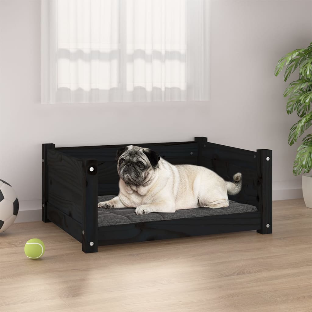 Lit pour chien Noir 65,5x50,5x28 cm Bois de pin solide