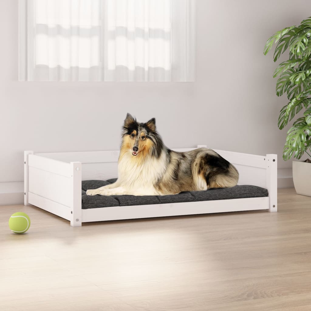 Lit pour chien Blanc 95,5x65,5x28 cm Bois de pin solide