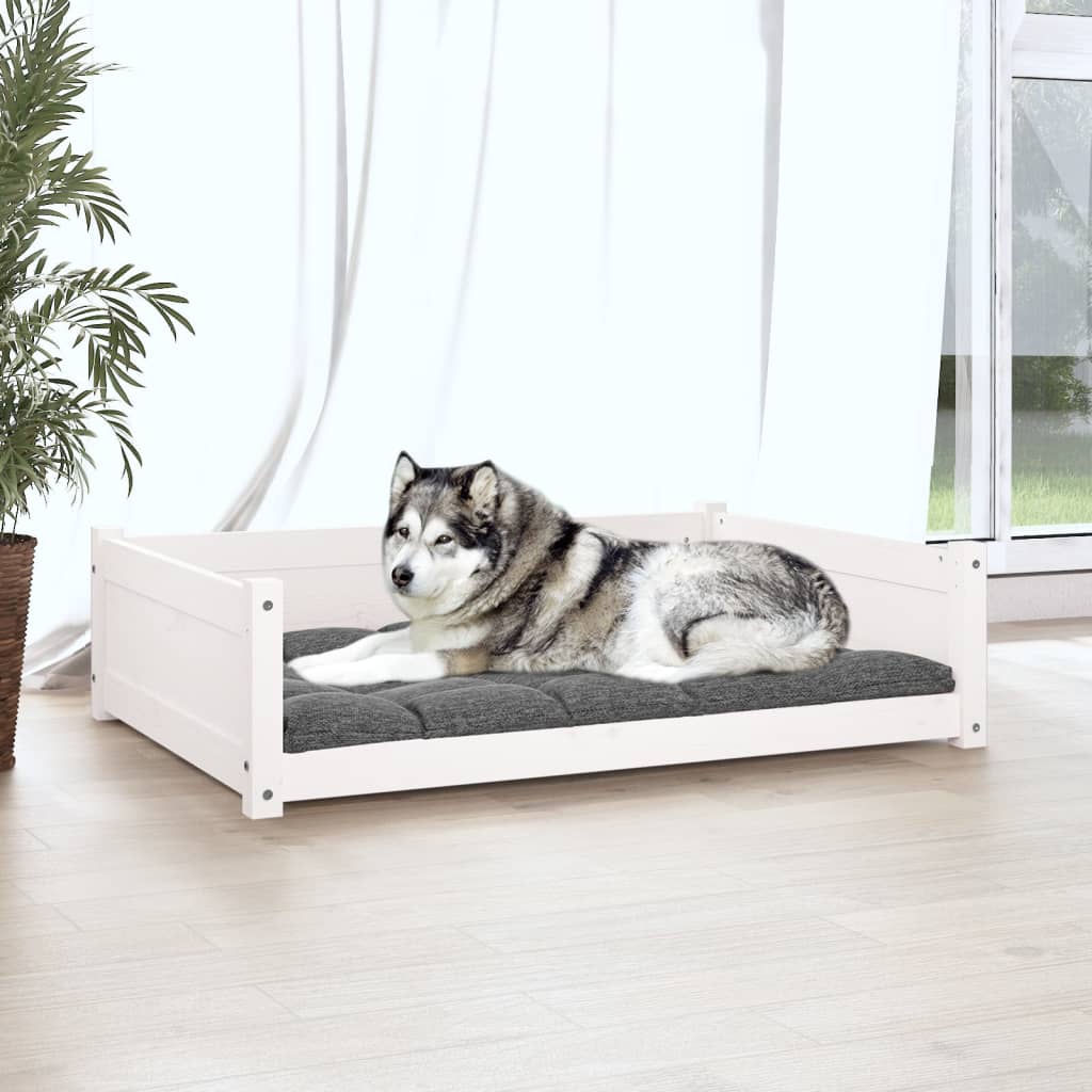 Lit pour chien Blanc 105,5x75,5x28 cm Bois de pin solide