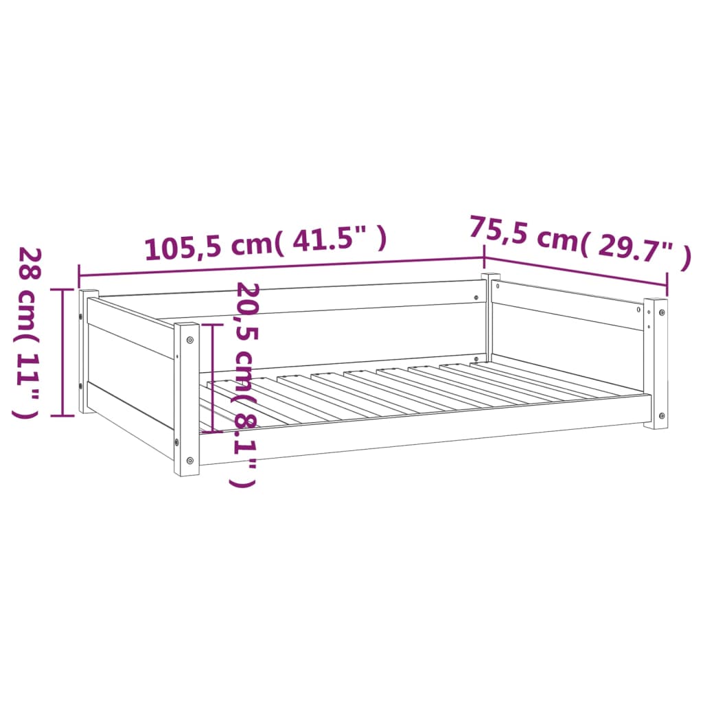 Lit pour chien Blanc 105,5x75,5x28 cm Bois de pin solide