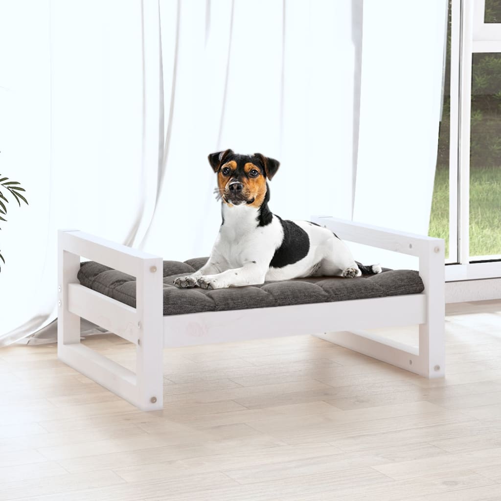 Lit pour chien Blanc 55,5x45,5x28 cm Bois de pin solide