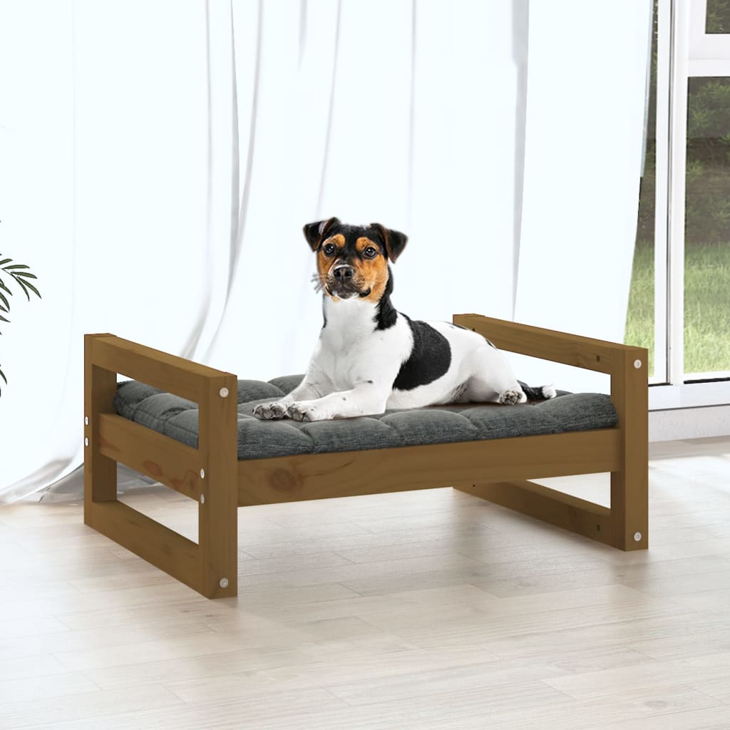 Lit pour chien Marron miel 55,5x45,5x28 cm Bois de pin solide