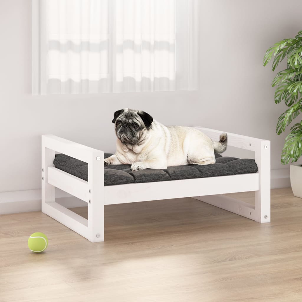 Lit pour chien Blanc 65,5x50,5x28 cm Bois de pin solide