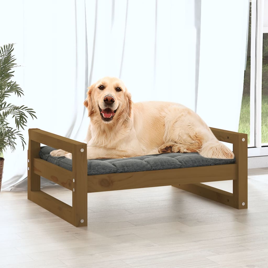 Lit pour chien Marron miel 75,5x55,5x28 cm Bois de pin solide