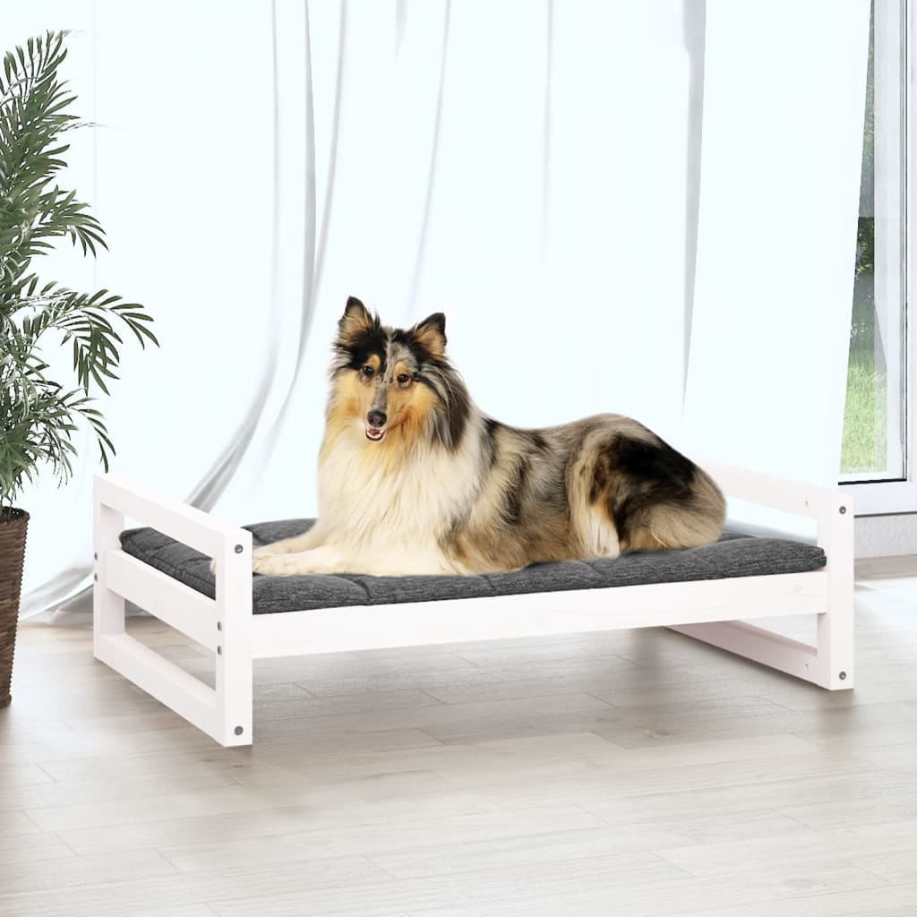 Lit pour chien Blanc 95,5x65,5x28 cm Bois de pin solide