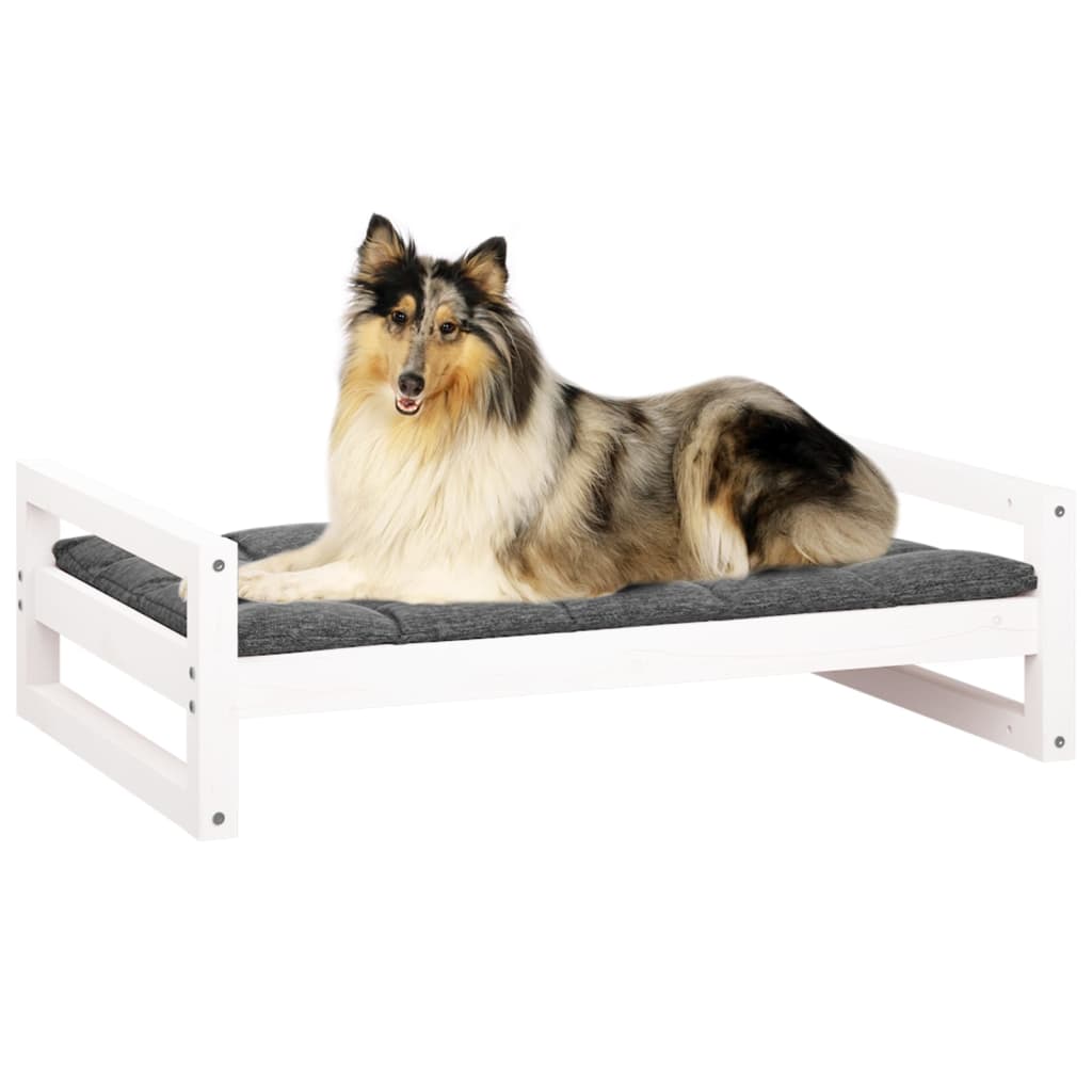 Lit pour chien Blanc 95,5x65,5x28 cm Bois de pin solide