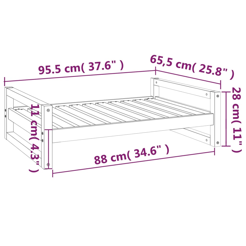 Lit pour chien Blanc 95,5x65,5x28 cm Bois de pin solide