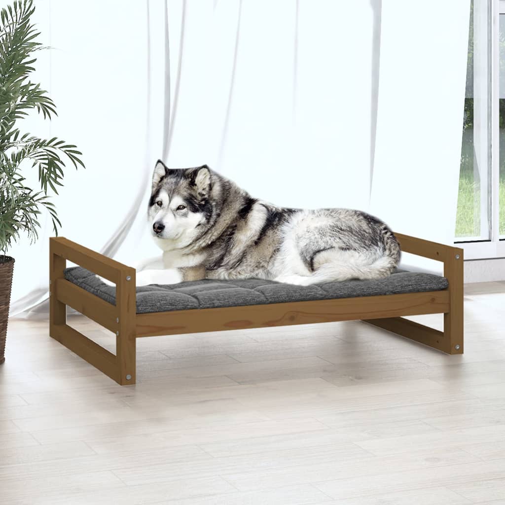 Lit pour chien Marron miel 105,5x75,5x28 cm Bois de pin solide