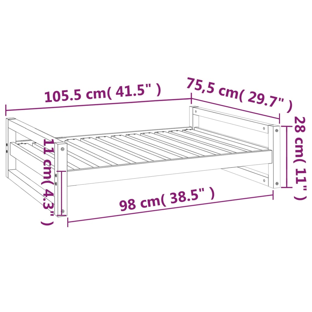 Lit pour chien Marron miel 105,5x75,5x28 cm Bois de pin solide