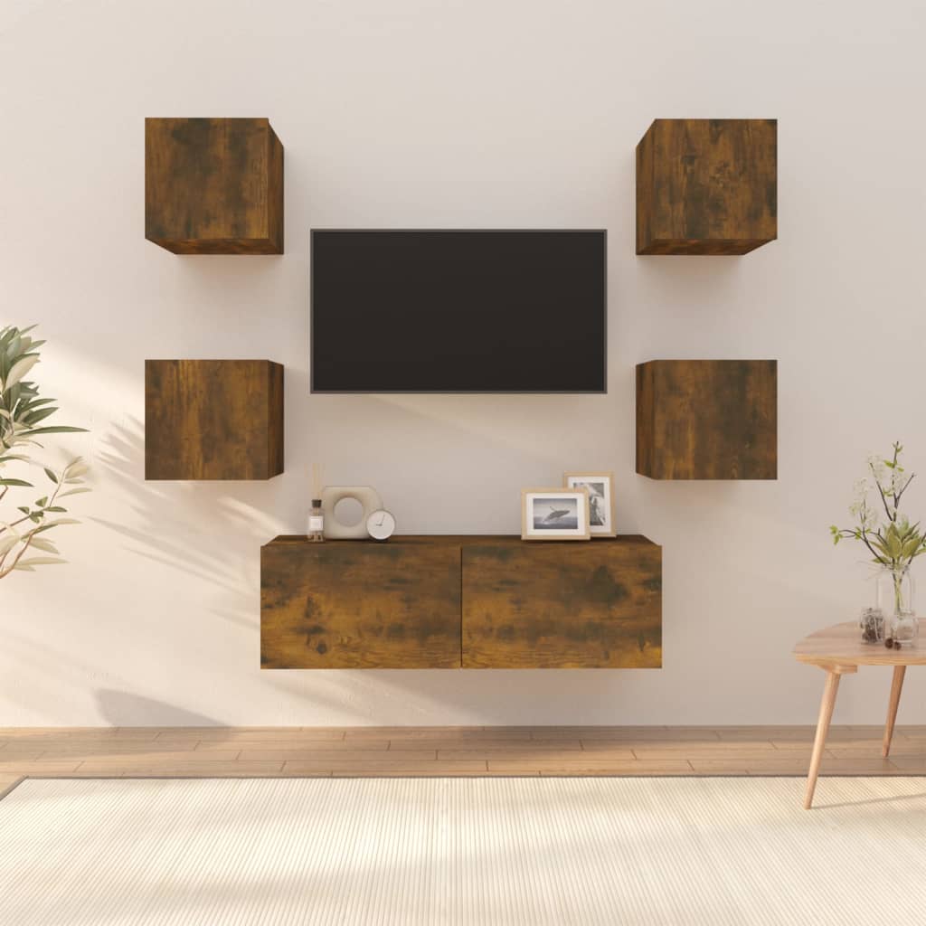 Ensemble de meubles TV muraux Chêne fumé Bois d'ingénierie