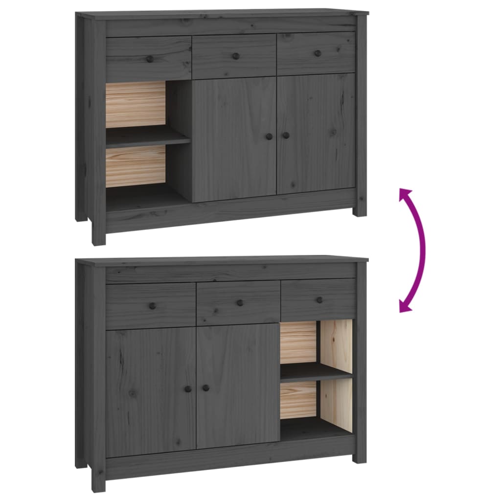 Buffet Gris 100x35x74 cm Bois massif de pin
