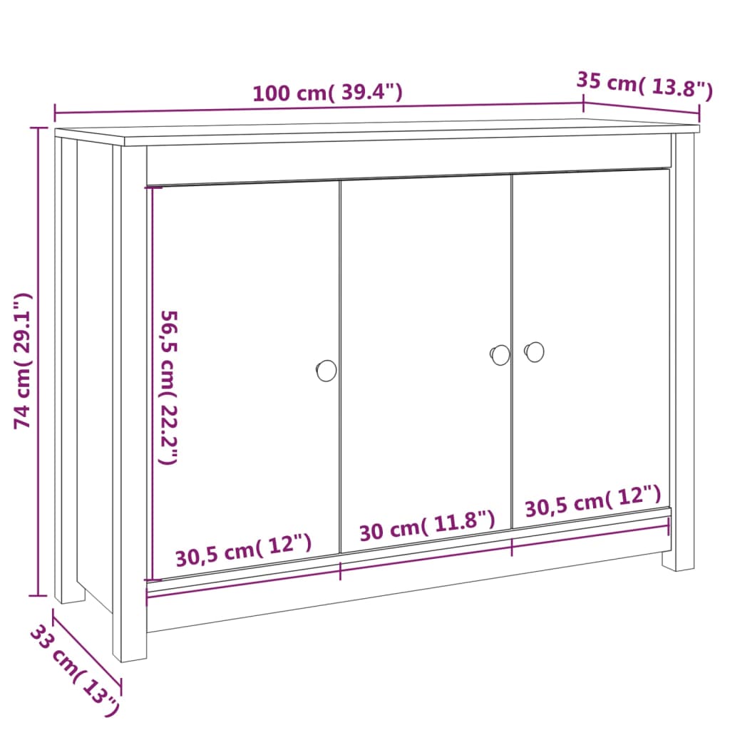 Buffet Marron miel 100x35x74 cm Bois massif de pin