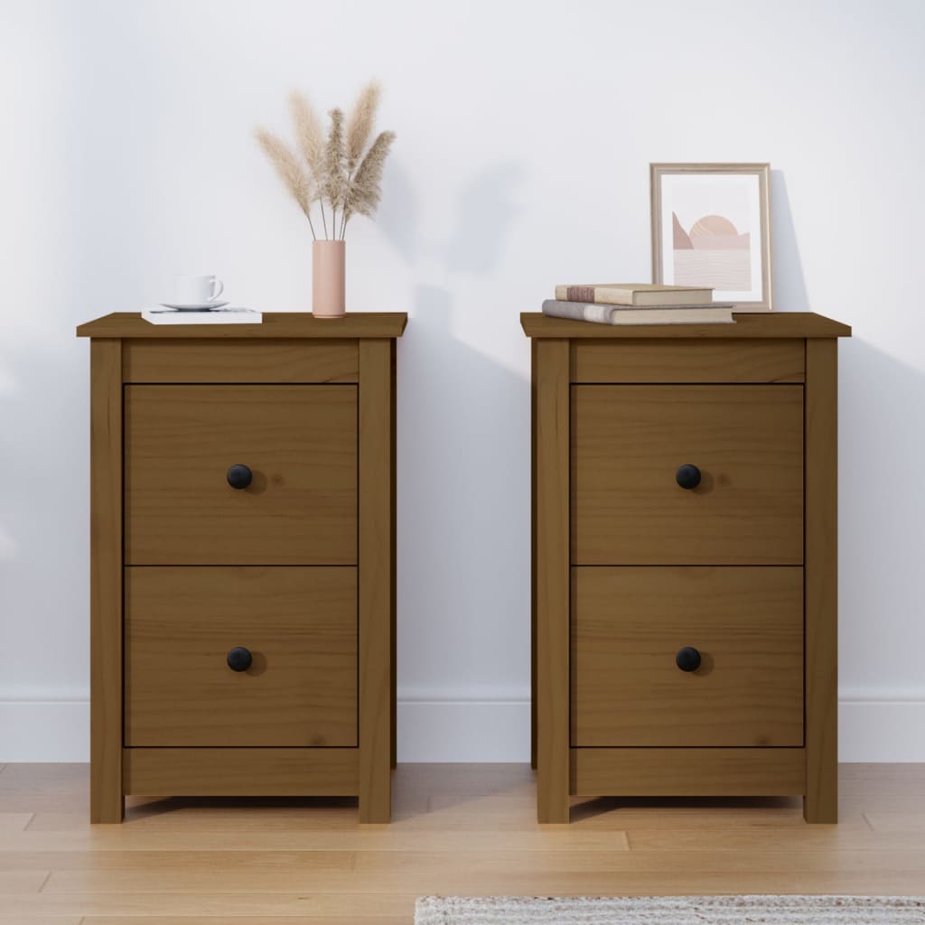 Tables de chevet 2pcs Marron miel 40x35x61,5 cm Bois pin massif