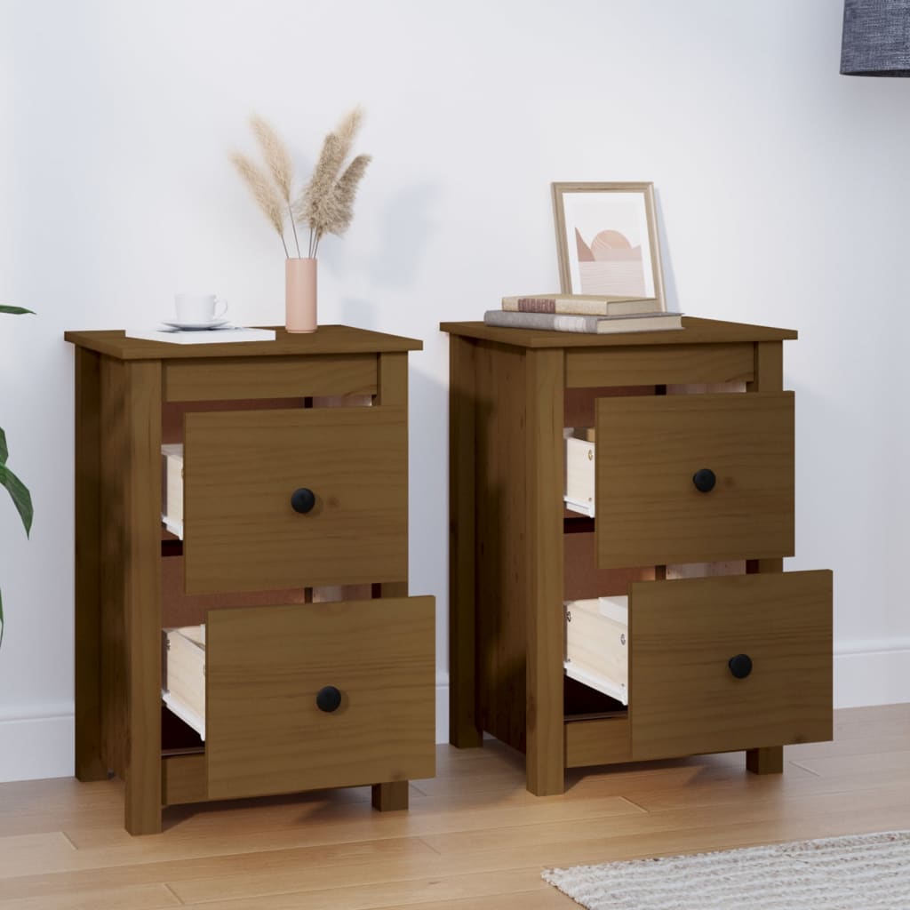 Tables de chevet 2pcs Marron miel 40x35x61,5 cm Bois pin massif