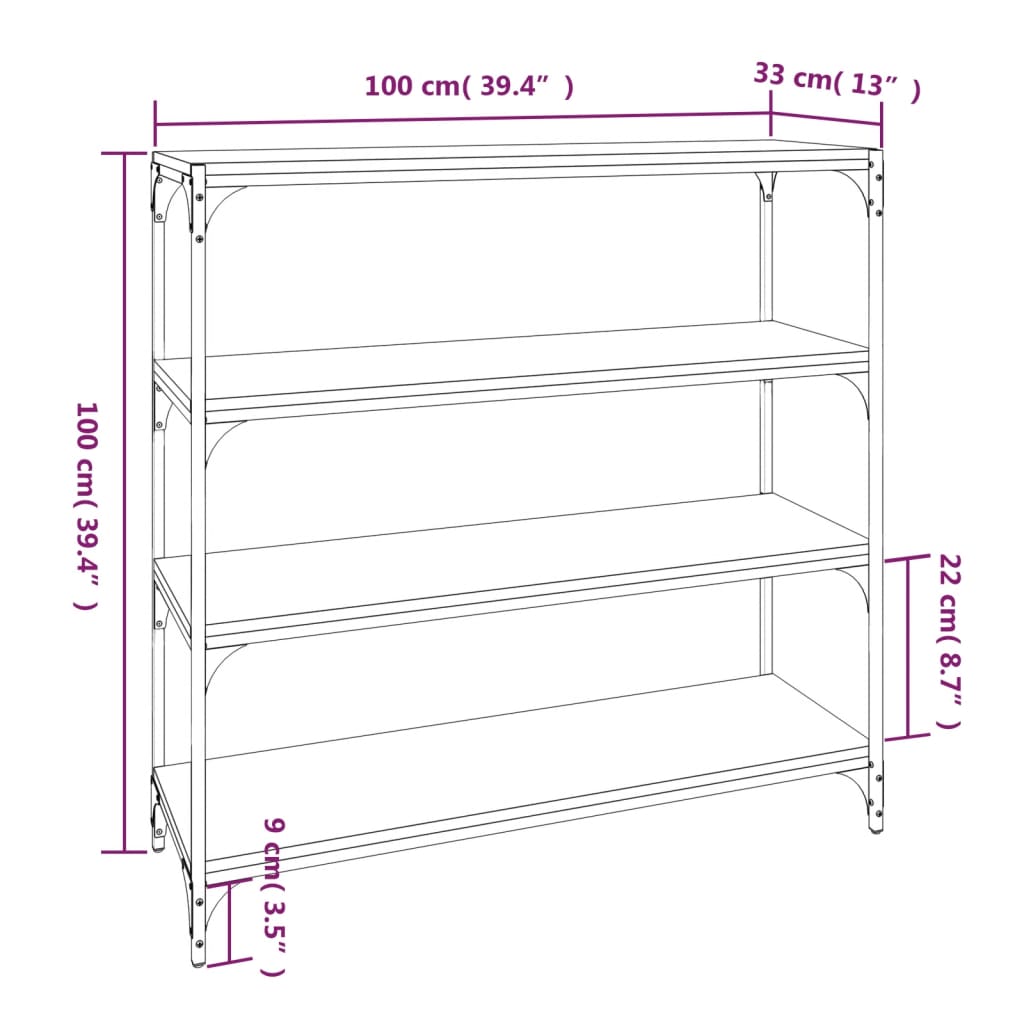 Bibliothèque Chêne brun 100x33x100cm Bois d'ingénierie et acier