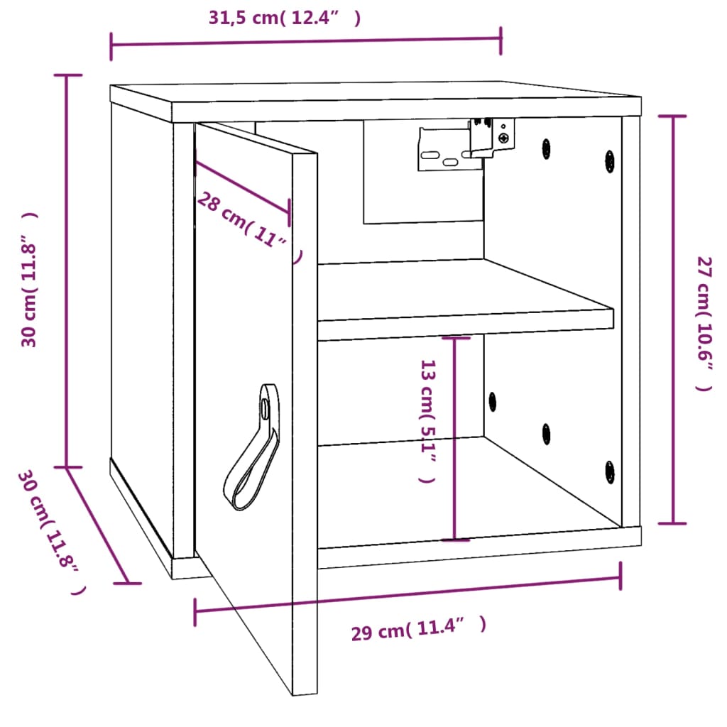 Armoire murale 31,5x30x30 cm Bois de pin massif