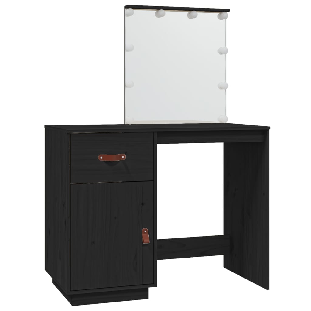 Coiffeuse avec LED Noir 95x50x133,5 cm Bois de pin massif