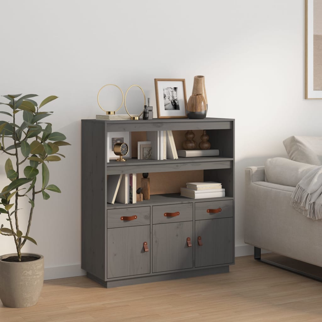 Buffet haut Gris 100x40x108,5 cm Bois massif de pin