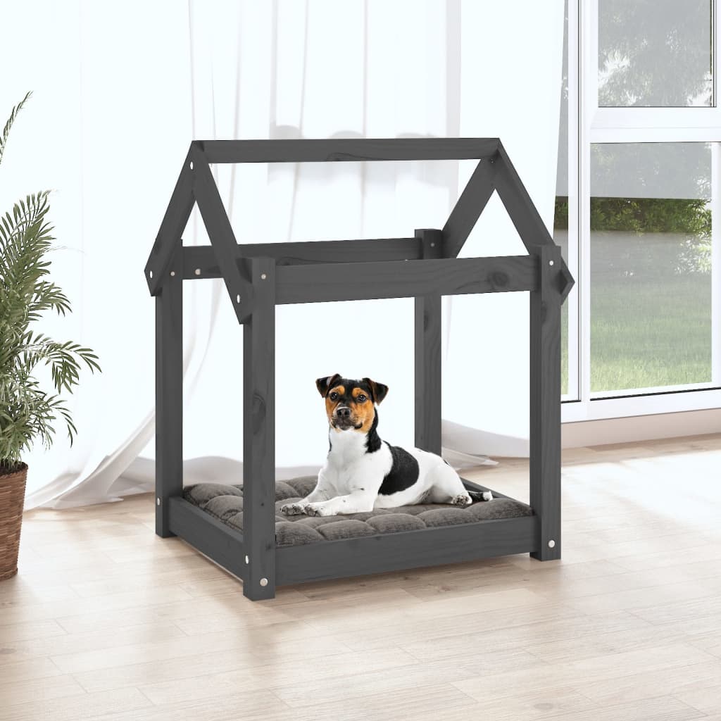Lit pour chien Gris 61x50x70 cm Bois de pin solide