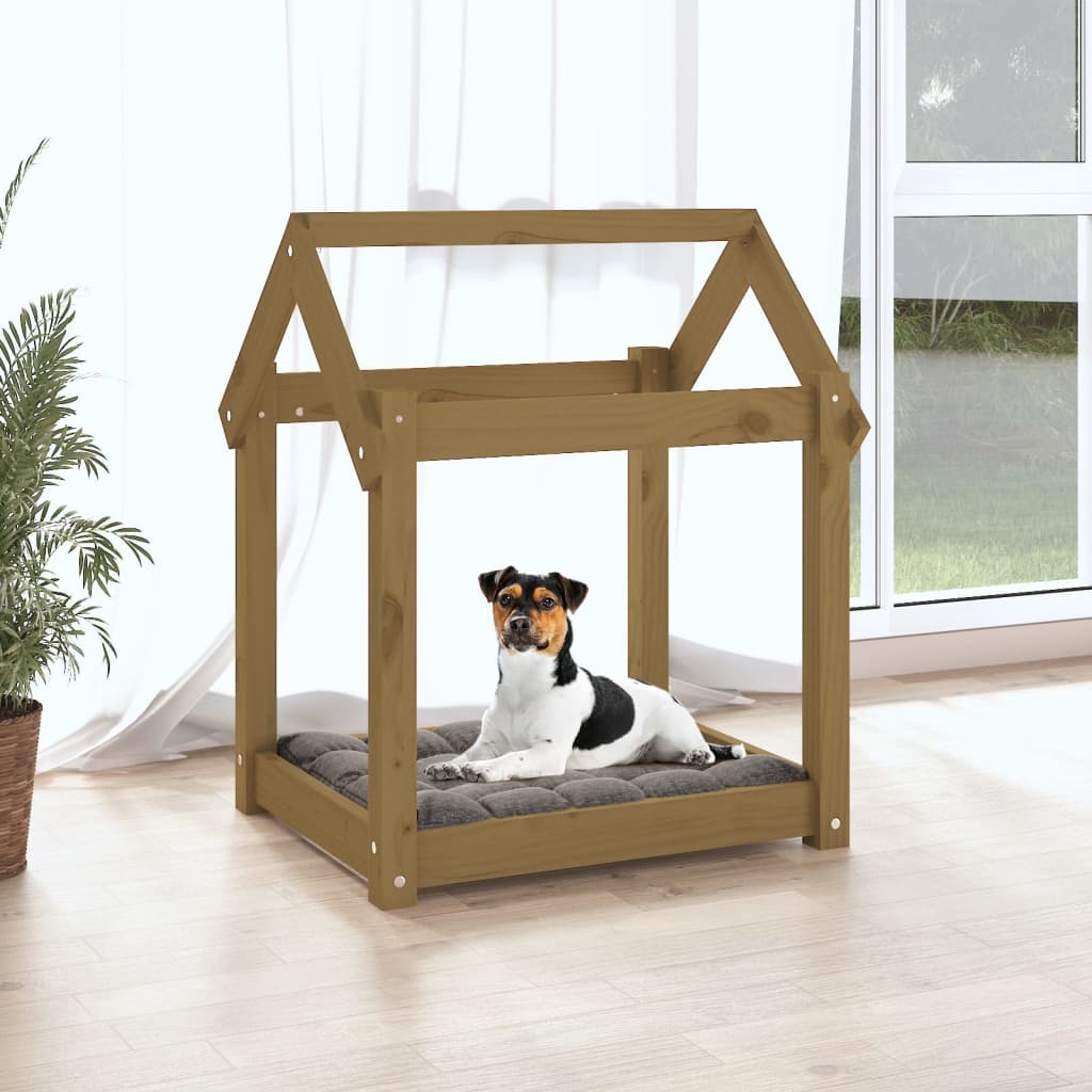 Lit pour chien Marron miel 61x50x70 cm Bois de pin solide