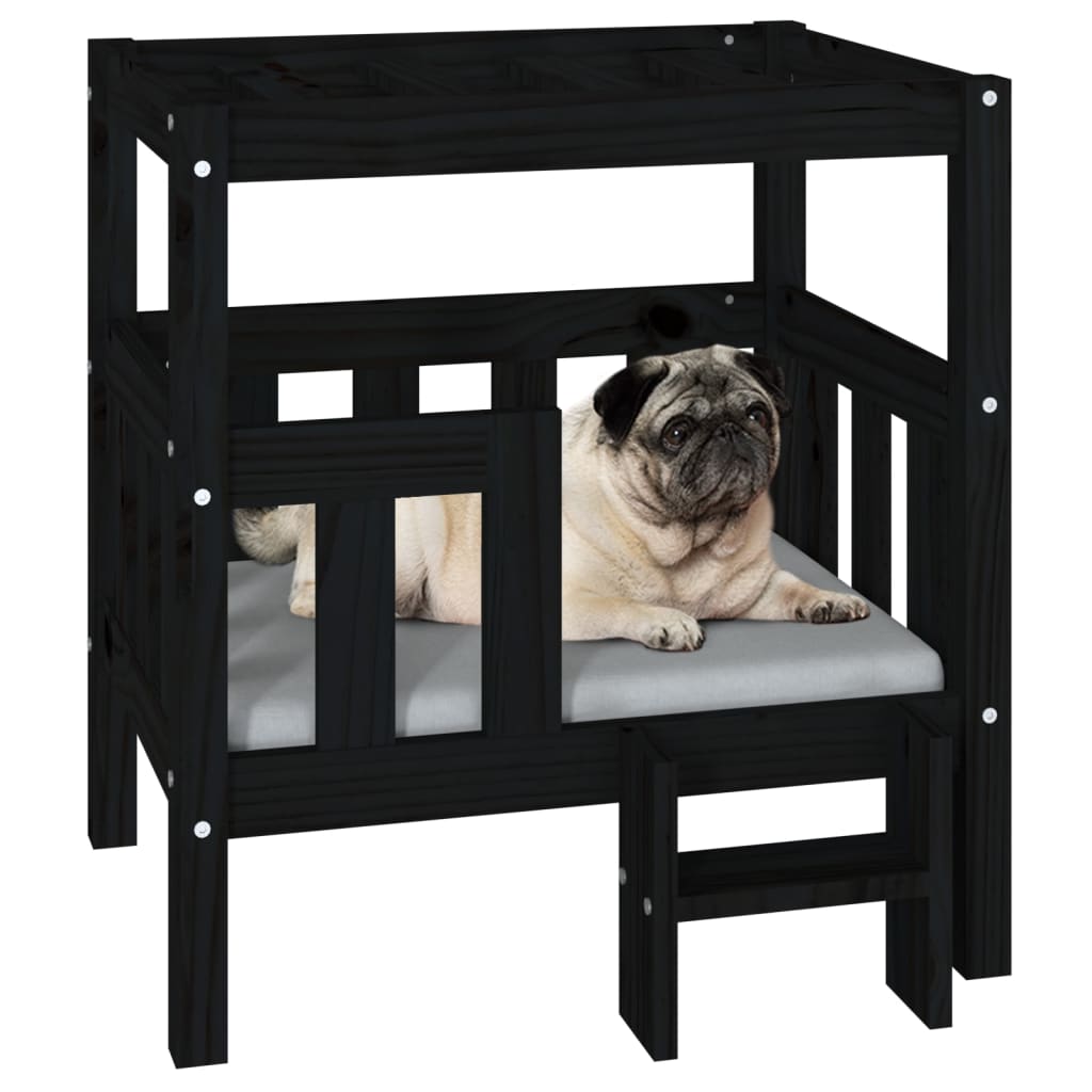 Lit pour chien Noir 65,5x43x70 cm Bois de pin solide