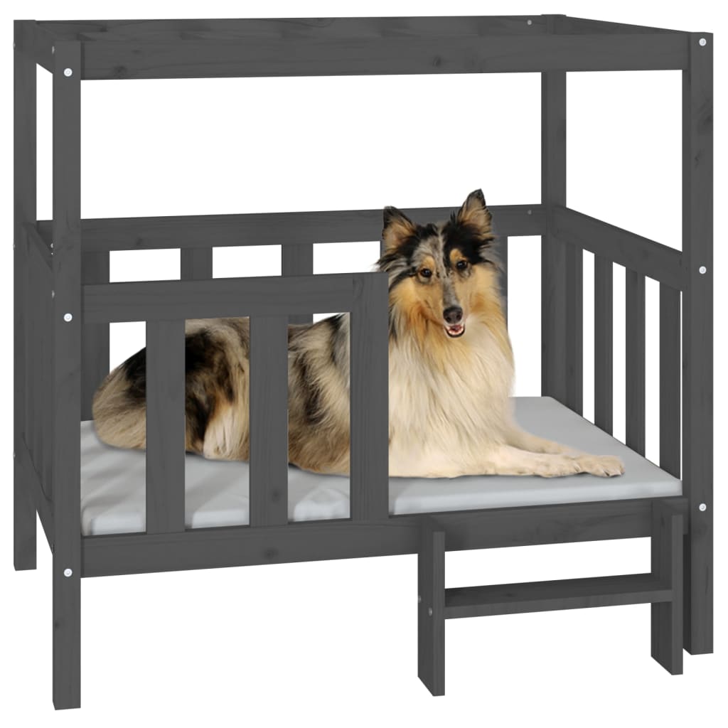 Lit pour chien Gris 105,5x83,5x100 cm Bois de pin solide
