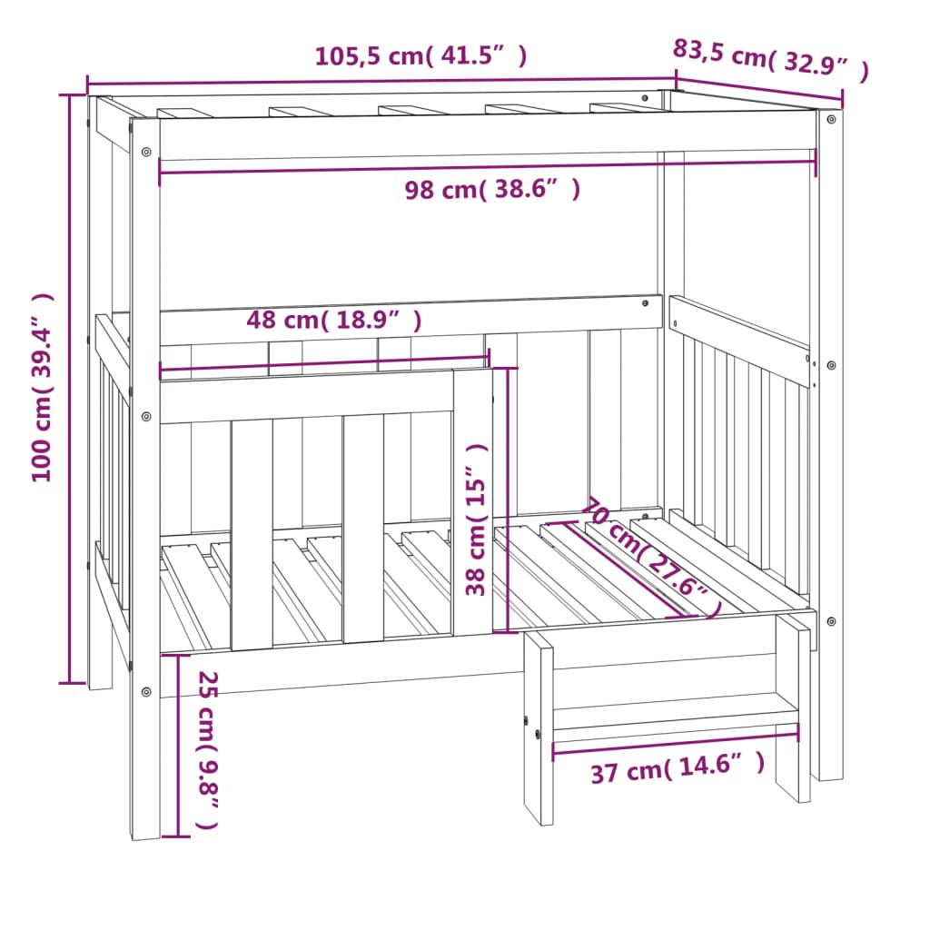 Lit pour chien Gris 105,5x83,5x100 cm Bois de pin solide