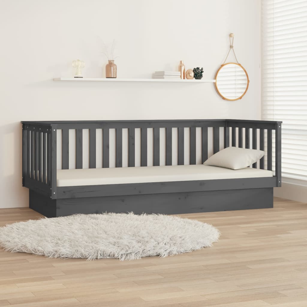 Lit de jour Gris 90x200 cm Bois de pin massif