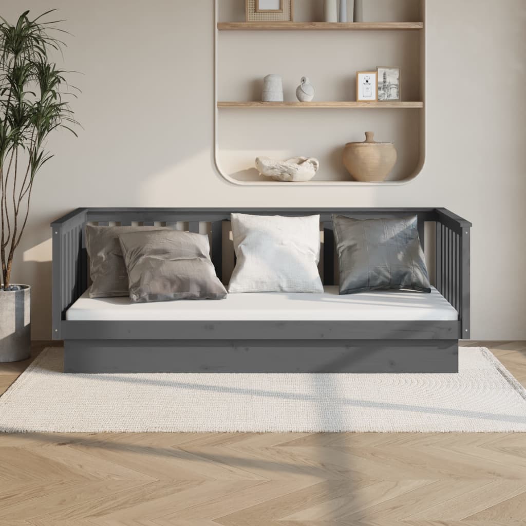 Lit de jour Gris 90x200 cm Bois de pin massif