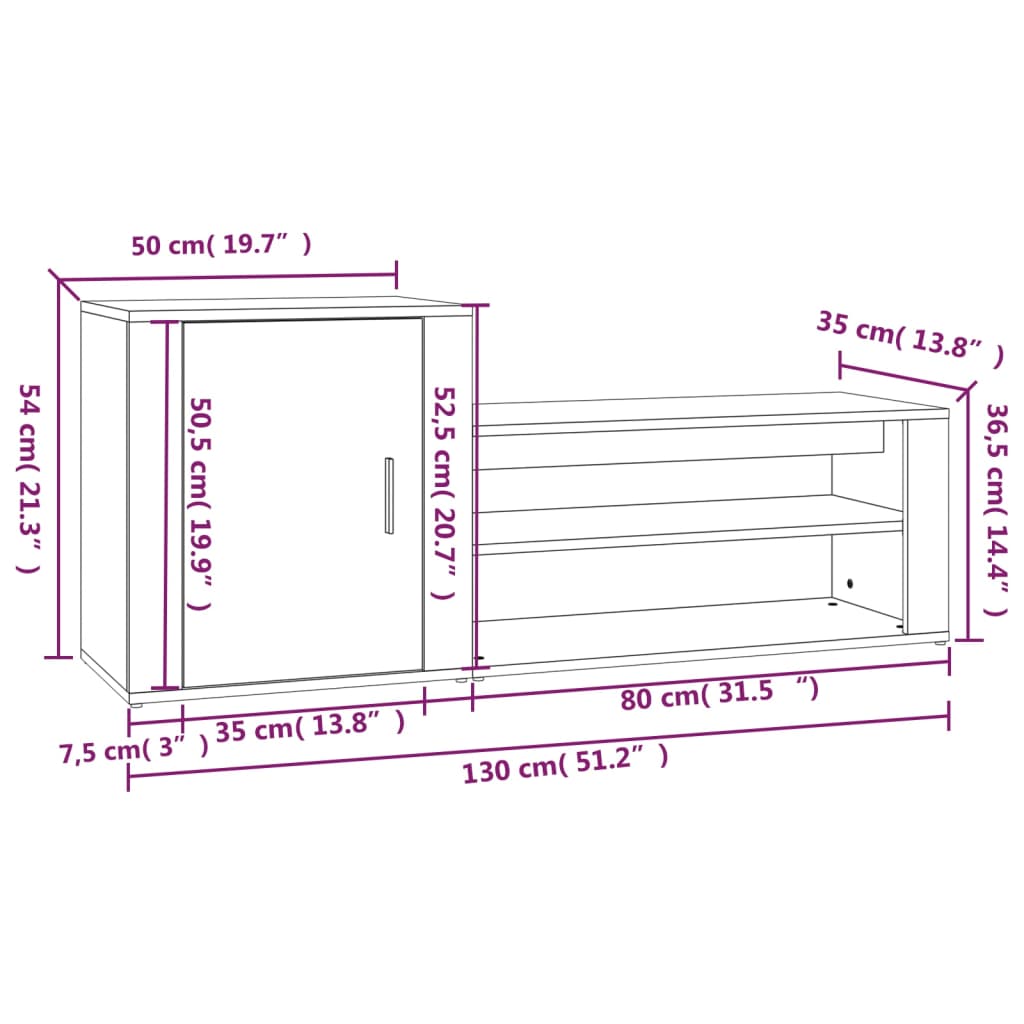 Armoire à chaussures Blanc 130x35x54 cm Bois d'ingénierie