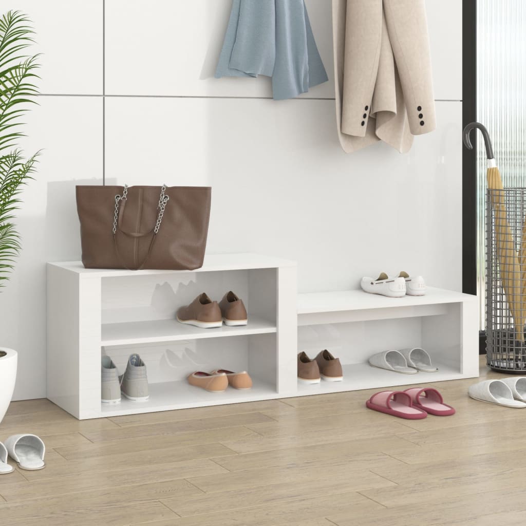 Armoire à chaussure Blanc brillant 150x35x45 cm Bois ingénierie