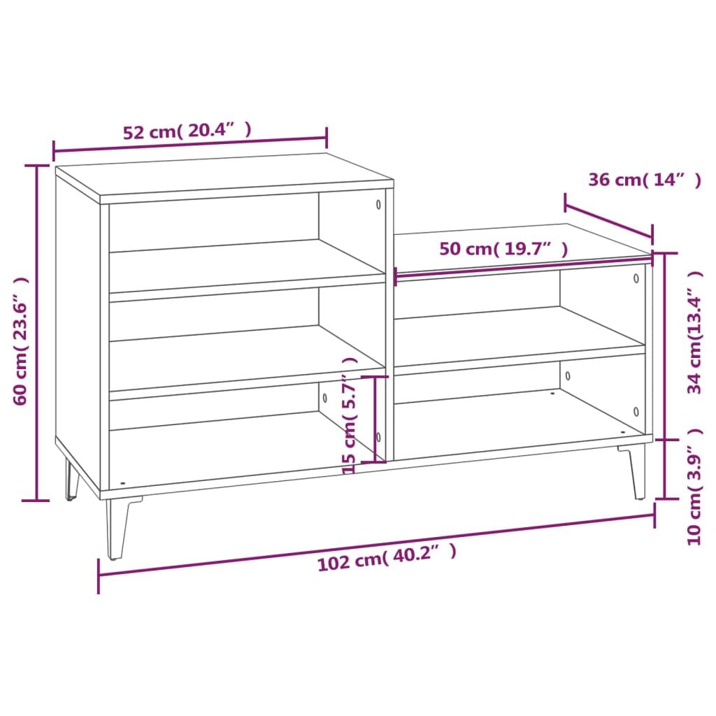 Armoire à chaussures Gris béton 102x36x60 cm Bois d'ingénierie