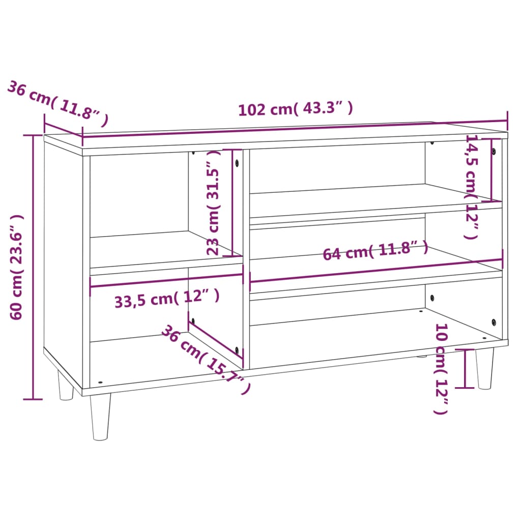 Armoire à chaussures Chêne sonoma 102x36x60cm Bois d'ingénierie