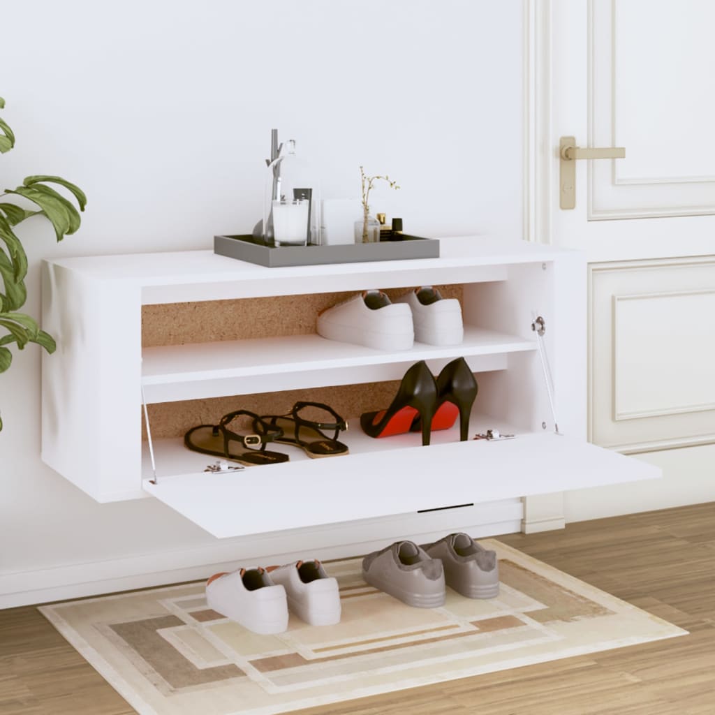 Armoire à chaussures murale Blanc 100x35x38cm Bois d'ingénierie