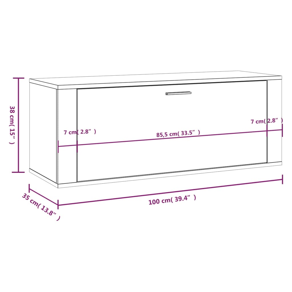 Armoire à chaussures murale Blanc 100x35x38cm Bois d'ingénierie