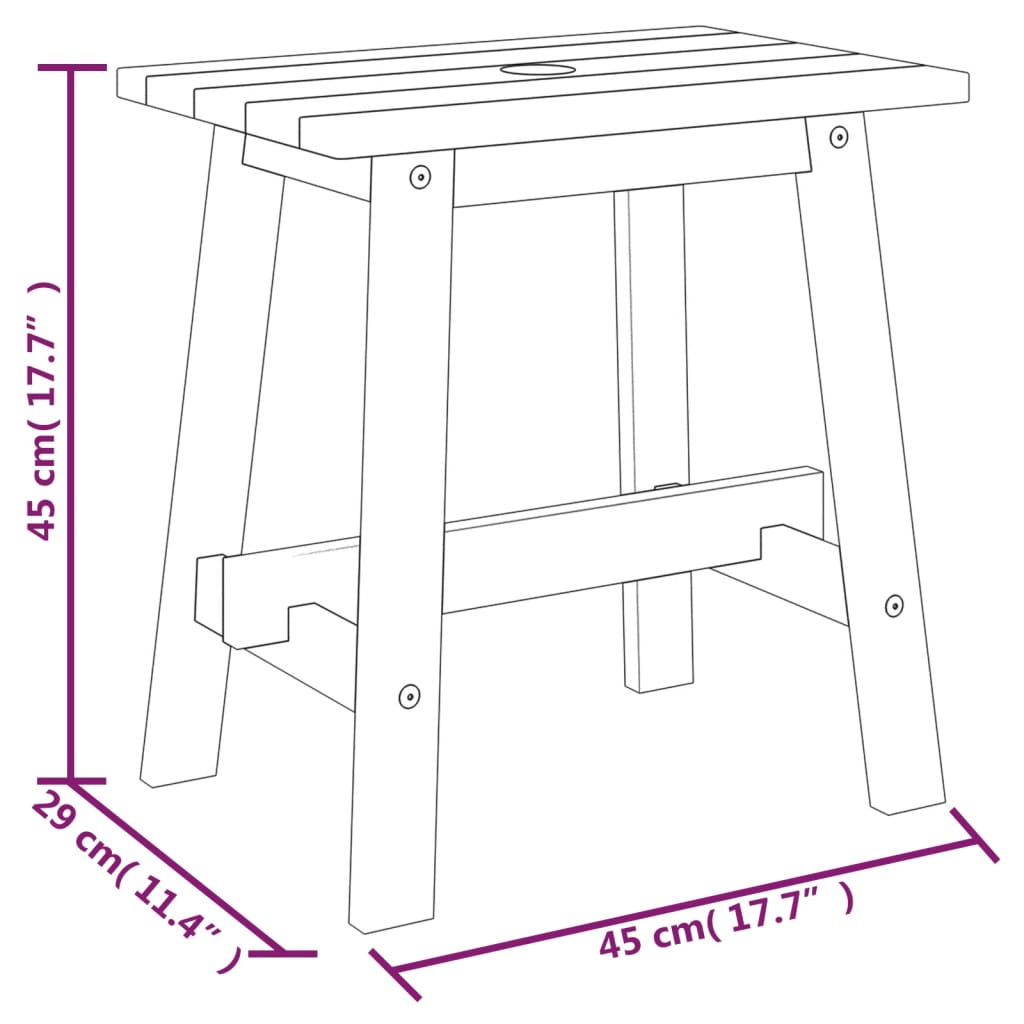 Tabouret 45x29x45 cm Rectangulaire Bois d'acacia solide