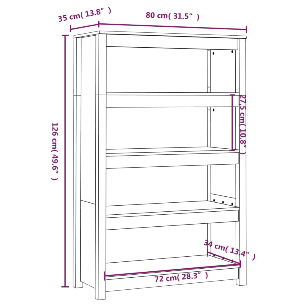 Bibliothèque Gris 80x35x126 cm Bois de pin massif
