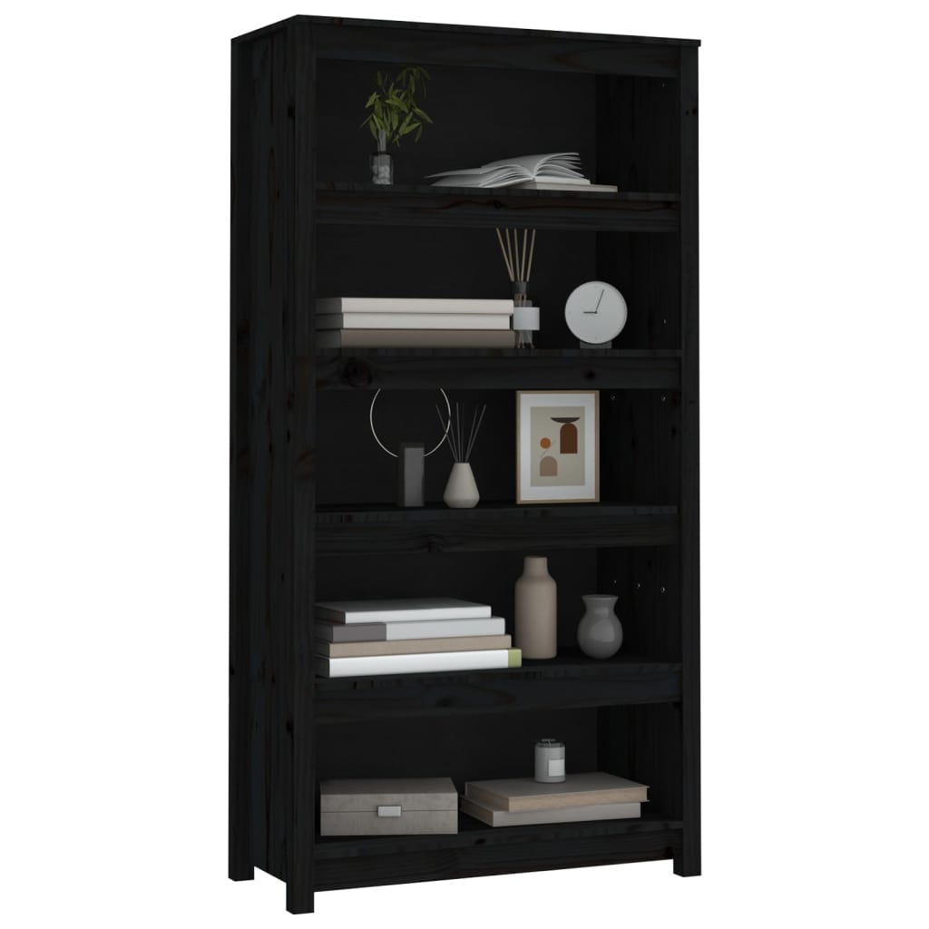 Bibliothèque Noir 80x35x154 cm Bois de pin massif